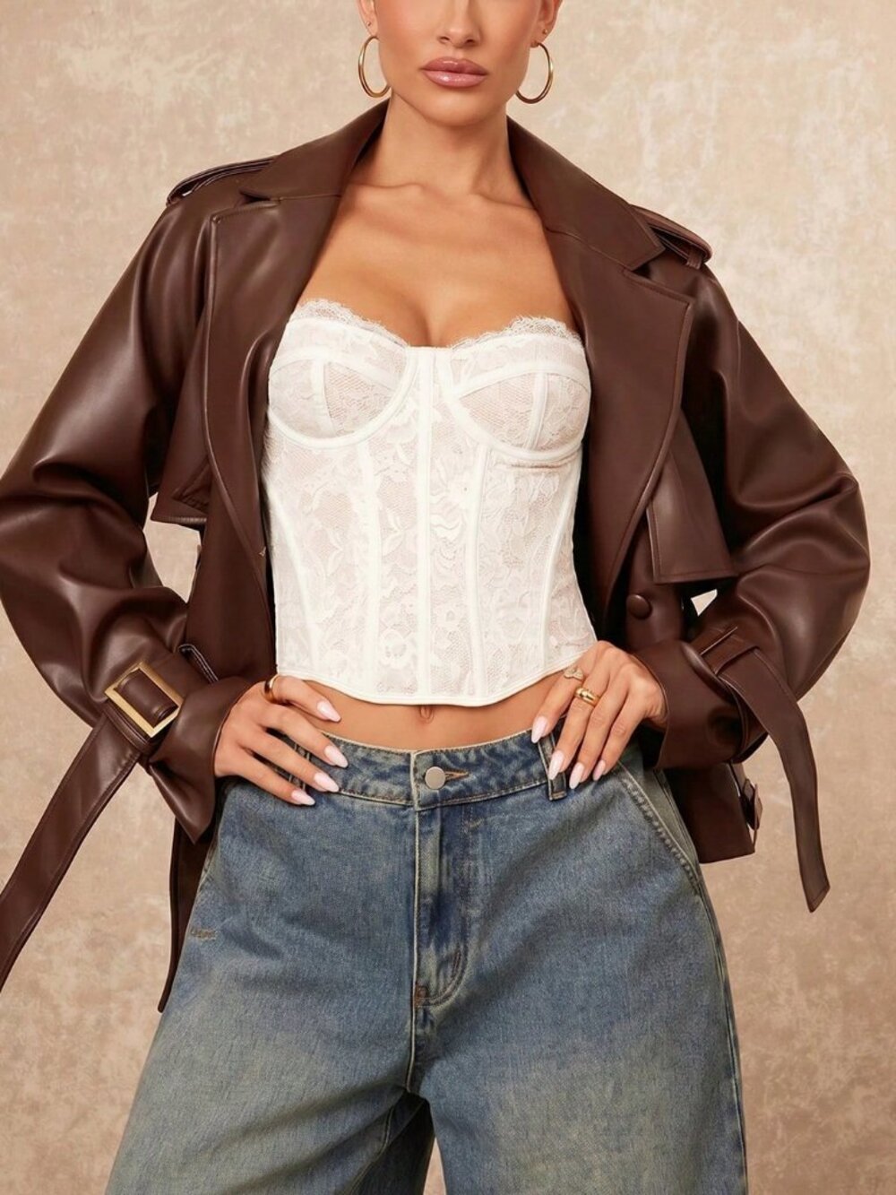 Brown Casual Women's Trench Coat Jacket - Picture 7 of 7